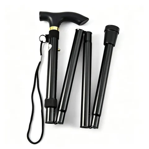 Foldable Aluminum Alloy Trekking Pole Adjustable Telescopic Walking Stick T-Handle Non-Slip Portable Cane For Hiking Elderly Outdoor