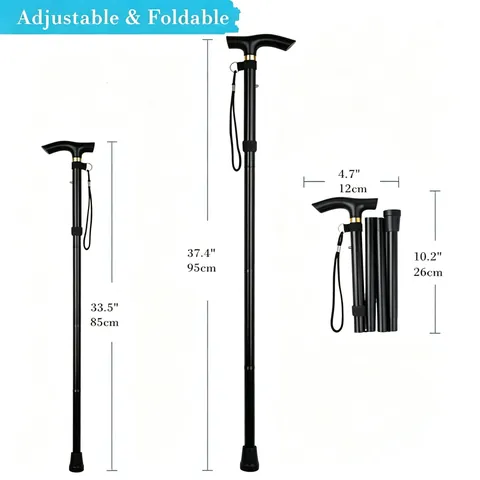 Foldable Aluminum Alloy Trekking Pole Adjustable Telescopic Walking Stick T-Handle Non-Slip Portable Cane For Hiking Elderly Outdoor