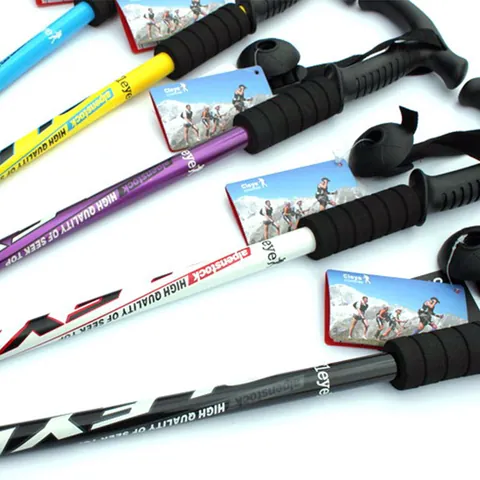 Aluminum Alloy Telescopic Trekking Pole Lightweight Shock Absorbing T-Handle Adjustable Walking Stick For Outdoor Hiking Climbing