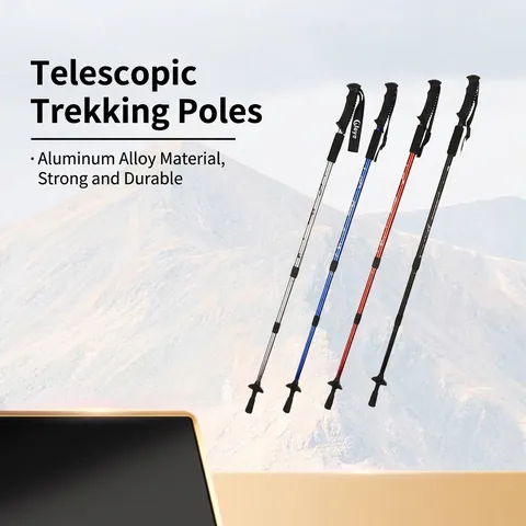 Aluminum Alloy Telescopic Trekking Pole Multisection Anti Shock Walking Stick For Hiking Climbing Outdoor Straight T Handle Pole