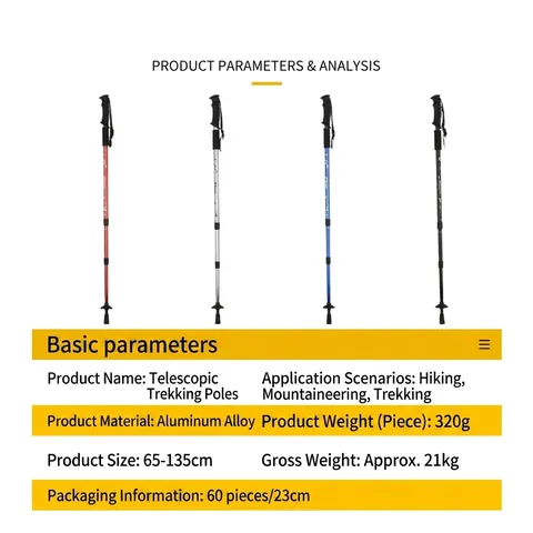 Aluminum Alloy Telescopic Trekking Pole Multisection Anti Shock Walking Stick For Hiking Climbing Outdoor Straight T Handle Pole