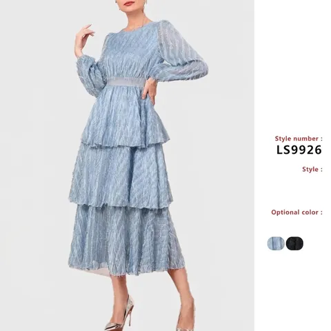 Vestito Midi Vintage in Pizzo Stile Francese per Donna Elegante Fata Vestibilità Aderente Manica Lunga Girocollo Gonna a Balze