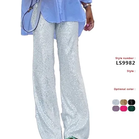 Women Fashion Sequin Pants Sparkly Straight Leg Trousers Glitter High Waist Casual Streetwear Party Clubwear Shiny Bottoms