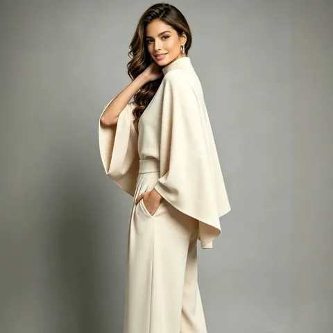 Women Winter Autumn Mock Neck Top And Bottom Set Loose Batwing Sleeve Thickened Knitted Wide Leg Pants Two Piece Suit