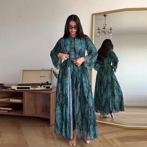 Cárdigan de Manga Larga de Poliéster con Estampado de Plumas para Mujer y Bikini Top y Bottom Ropa de Playa Resort Boho
