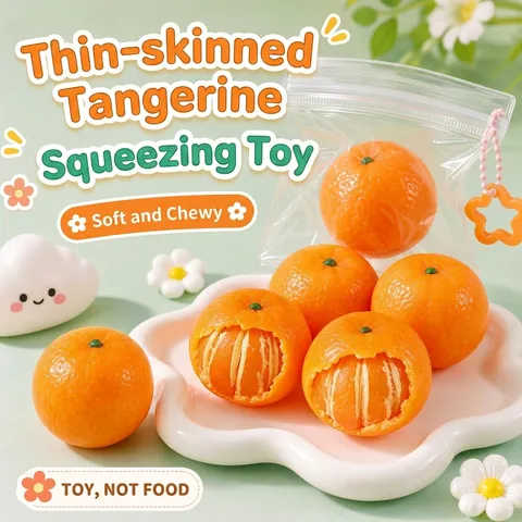 Realistic Peeled Orange Squishy Toy TPR Simulation Fruit Decompression Stress Relief Squeeze Toy With Keychain Gift