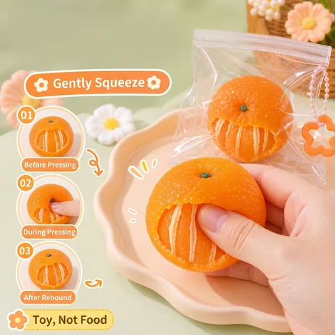 Realistic Peeled Orange Squishy Toy TPR Simulation Fruit Decompression Stress Relief Squeeze Toy With Keychain Gift