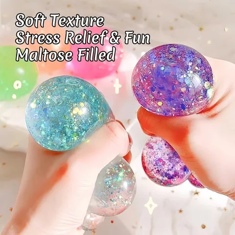 Balle Squishy au Maltose avec Poudre d'Or Scintillante Jouet Anti-stress à Rebond Lent Balle à Presser Aurora pour Bureau École Adultes
