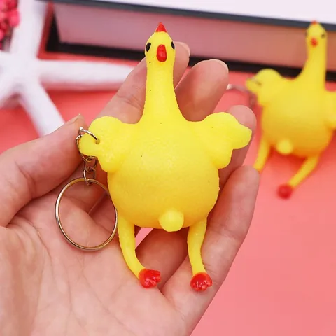 Funny Laying Egg Chicken Squeeze Toy Soft Rubber Stress Relief Squishy Keychain For Adults Kids Prank Venting Toy Party Favors