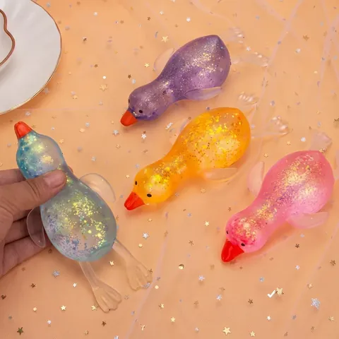 Aurora Sequin Goose Squishy Toy Slow Rebound Stress Relief Duck Toy For Kids Adults Fun Sensory Squeeze Toy