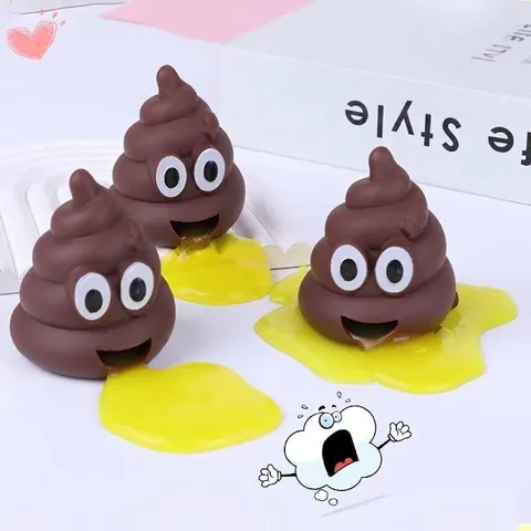 Jouet Squishy Caca Vomissant Amusant Anti-stress Forme de Caca Marron Dessin Animé Jouet de Farce avec Slime pour Adolescents et Adultes