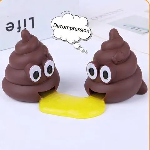 Jouet Squishy Caca Vomissant Amusant Anti-stress Forme de Caca Marron Dessin Animé Jouet de Farce avec Slime pour Adolescents et Adultes