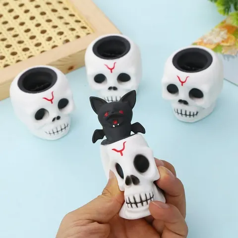 Halloween Skeleton Skull Squeeze Toy Bat Pop Up Stress Relief Squishy Toy For Party Favor Kids Adults Horror Gift