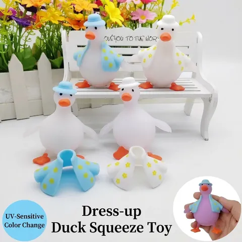Παιχνίδι Squishy Πάπια με Αλλαγή Χρώματος Ευαίσθητη στο Φως Παιχνίδι Στρες Αργής Επαναφοράς Κινούμενα Σχέδια με Ρούχα και Καπέλο