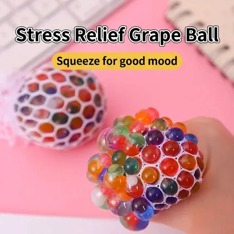 Stress Relief Squeeze Ball Mesh Squishy Grape Ball Sensory Fidget Toy For Adults Kids Anti-Anxiety Decompression Toy Multicolor