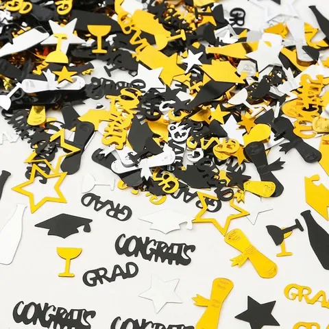 Confettis de Graduation en PVC Métallique Congrats GRAD Forme d'Étoile et Toque Décorations de Table pour Cérémonie