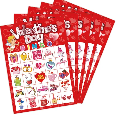 Valentine's Day Bingo Game Cards Red Heart Pattern Multiplayer Party Activity Board Games For Kids Adults Holiday Celebration