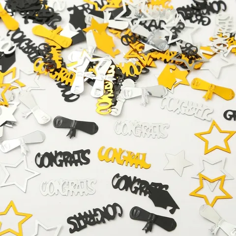 Confettis de Graduation en PVC Métallique Congrats GRAD Forme d'Étoile et Toque Décorations de Table pour Cérémonie