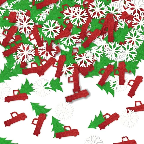 Glitter Navidad Confeti Rojo Camión Verde Árbol De Navidad Blanco Copo De Nieve Papel Restos Para Fiesta Decoración Invierno Lugar Diseño Props