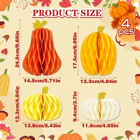 Thanksgiving Pumpkin Honeycomb Ball Decoration Set Autumn Harvest Party Desktop Ornament Paper Pumpkin Table Decor