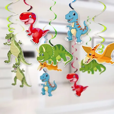 Decorazioni a Spirale Sospese a Tema Dinosauro Cartone Animato per Festa di Compleanno Bambini Ragazzi Carta PVC Ornamenti da Soffitto