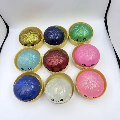 Juguete de Descompresión Squishy Pan al Vapor Simulado con Brillantina y Mini Vaporera para Niños y Adultos Fidget Toy