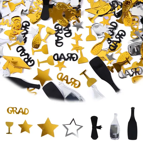 Ensemble de Confettis de Fête de Graduation PVC Paillettes Métalliques Forme Étoile Mortier Parchemin pour Célébration