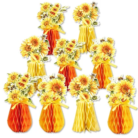 Sunflower Honeycomb Centerpieces For Thanksgiving Birthday Party Table Decoration 3D Paper Honeycomb Vase Ornaments