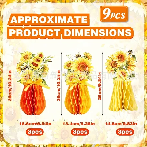 Sunflower Honeycomb Centerpieces For Thanksgiving Birthday Party Table Decoration 3D Paper Honeycomb Vase Ornaments