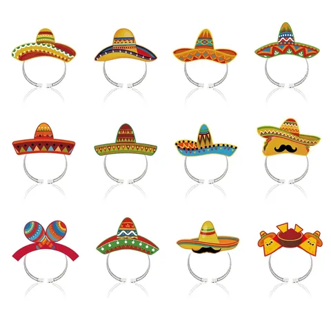 Mexican Fiesta Day Of The Dead Party Headband Glasses Set Photo Booth Props Sombrero Cactus Taco Paper Accessories For Holiday Celebration