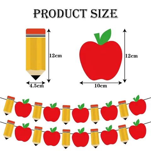 Back To School Decorations Apple Pencil Banner Garlands For Classroom Kindergarten Ceremony Hanging Ornaments School Season Layout Supplies