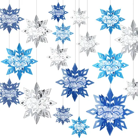 6PCS 3D Paper Snowflake Hanging Ornaments Christmas Decorations for Shopping Mall Window Party Home DIY Festive Decor