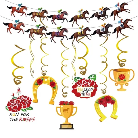 Bannière de Fête de Course de Chevaux Décorations Suspendues en Spirale Cowboy Jockey Run For The Roses Décorations de Fête