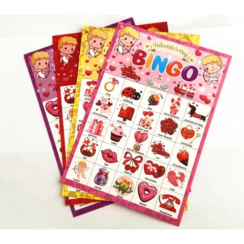 Valentine's Day Bingo Party Game Cards Heart Cupid Pattern Paper Player Cards For Baby Shower Festival Gathering Gift