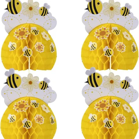 Bee Theme Honeycomb Centerpieces Paper Hanging Decorations For Kids Birthday Party Supplies Cute Bee Sunflower Table Decor