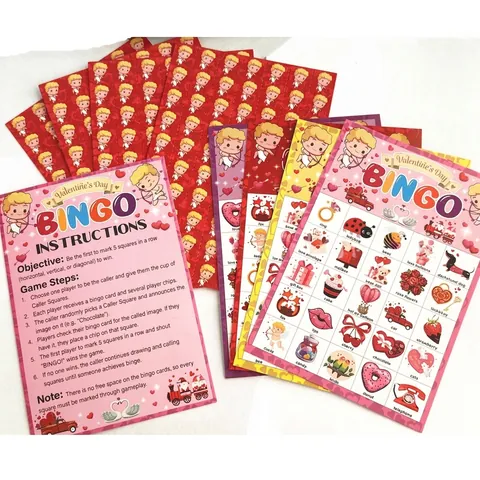 Valentine's Day Bingo Party Game Cards Heart Cupid Pattern Paper Player Cards For Baby Shower Festival Gathering Gift