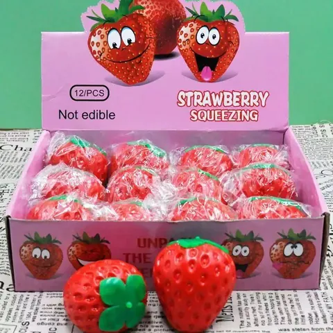 Realistische Aardbei Squishy Speelgoed TPR Stressverlichting Knijpbal Rode Vruchtvorm Sensorisch Fidget Speelgoed Voor Volwassenen Tieners