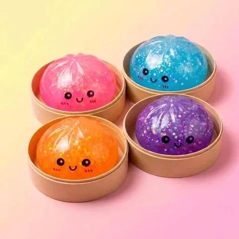 Giocattolo Antistress Squishy Dumpling con Paillettes Simpatico Viso Sorridente Panino al Vapore a Rimbalzo Lento