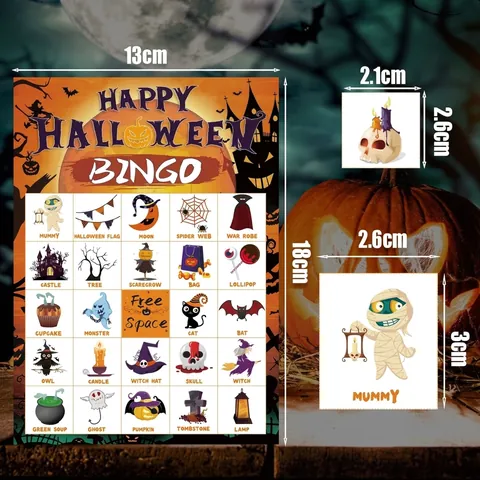 Halloween Bingo Game Cards Set For Party 24 Players Holiday Gathering Supplies Theme Pumpkin Mummy Ghost Printed Paper Cards