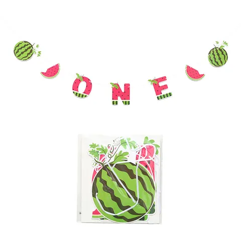 Summer Watermelon One First Birthday Party Banner Cartoon Fruit Theme Bunting For Baby Shower Decorations Hanging Decor