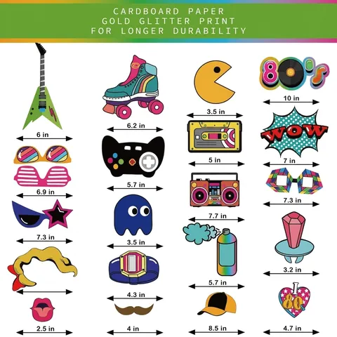 Accessori per Foto di Partito Retrò Anni '80 Tema Disco Accessori in Carta per Raduni Compleanno Matrimonio Decorazione del Partito