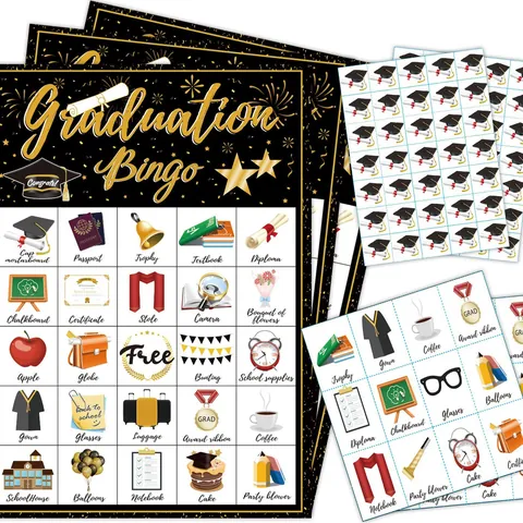 Afstudeerfeest Bingo Spelkaarten Zwart Goud Viering Thema Voor Reünie Studentactiviteiten Feestartikelen