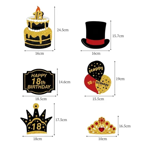 18. Geburtstag Fotobox Requisiten Kit Schwarz und Gold Party Dekorationen Für 18 Jahre Alte Party Fotografie Zubehör