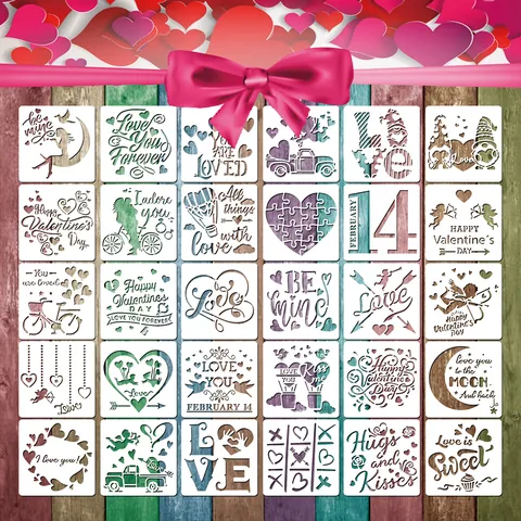 Stencil per Pittura di San Valentino Fai da te Cupido Cuore Romantico Modelli di Disegno Traforati per Decorazione Scrapbooking