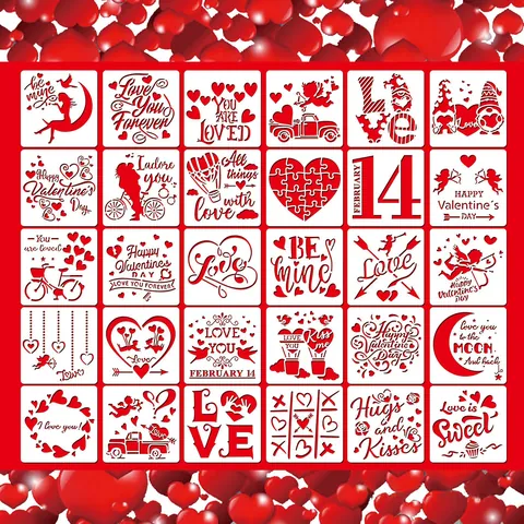 Stencil per Pittura di San Valentino Fai da te Cupido Cuore Romantico Modelli di Disegno Traforati per Decorazione Scrapbooking