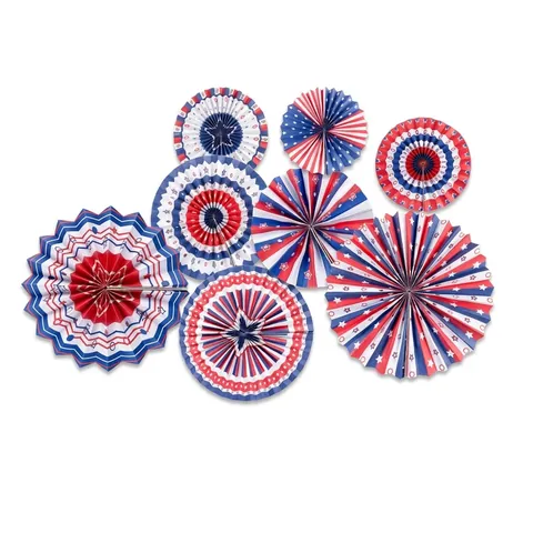 Independence Day Decorations Red White Blue Paper Fans Bunting For American Patriotic Party Celebration Event Home Decor