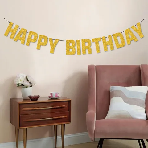 Glitter Paper Happy Birthday Banner Rose Gold Gold Letter Bunting Garland For Birthday Wedding Party Backdrop Decoration