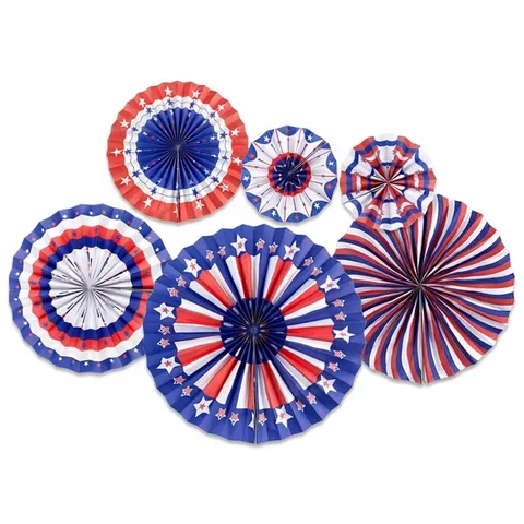 Independence Day Decorations Red White Blue Paper Fans Bunting For American Patriotic Party Celebration Event Home Decor