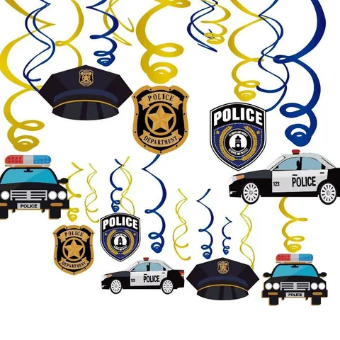 Decorazioni per Feste a Tema Polizia Pendenti a Spirale in PVC Auto della Polizia Distintivo Cappello per Forniture per Feste di Compleanno per Bambini