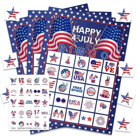 Independence Day Bingo Game Set For 24 Players American Flag Fireworks Theme Party Favor Game Cards For Holiday Gathering